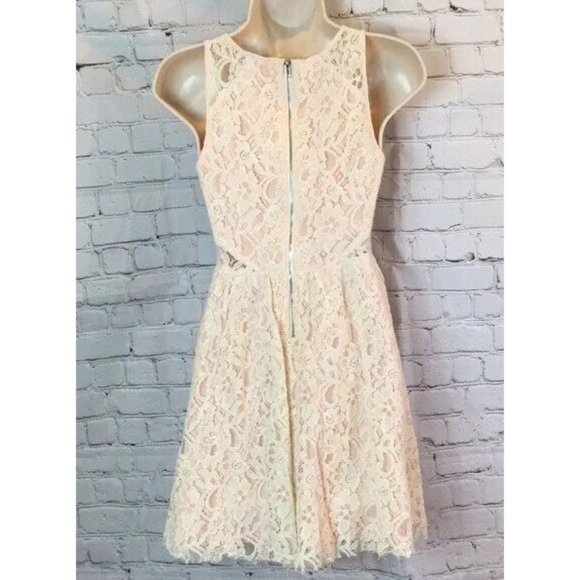 BCNU Dress Lace Over Peach Lining Skater Side Cutouts Small - Picture 2 of 6